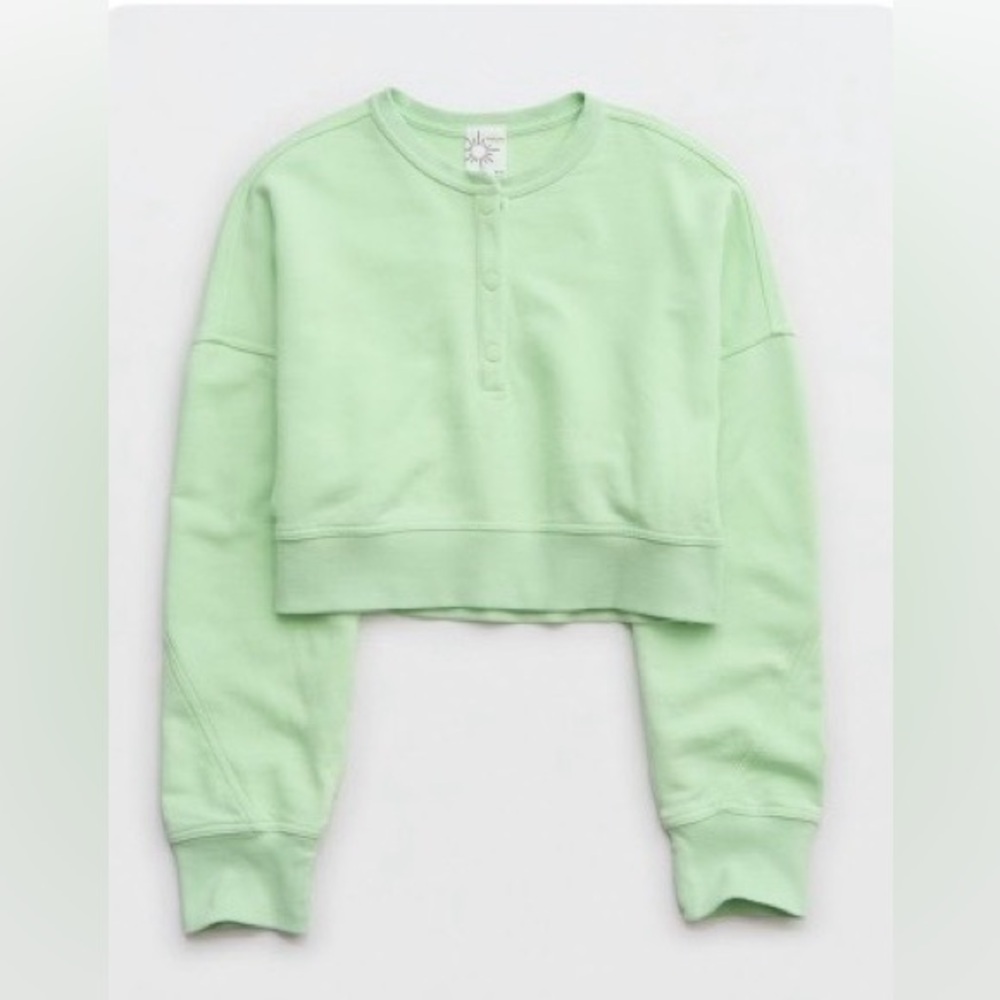 Offline by Aerie Throwback Snap Fleece Crewneck Sweatshirt, Cropped